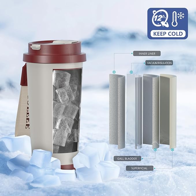 WATERSY Coffee Mug to Go, 530 ml Flip Straw Thermal Mug Stainless Steel with Straw, Double Wall Insulated Travel Mug with Lid, Leak-Proof, White