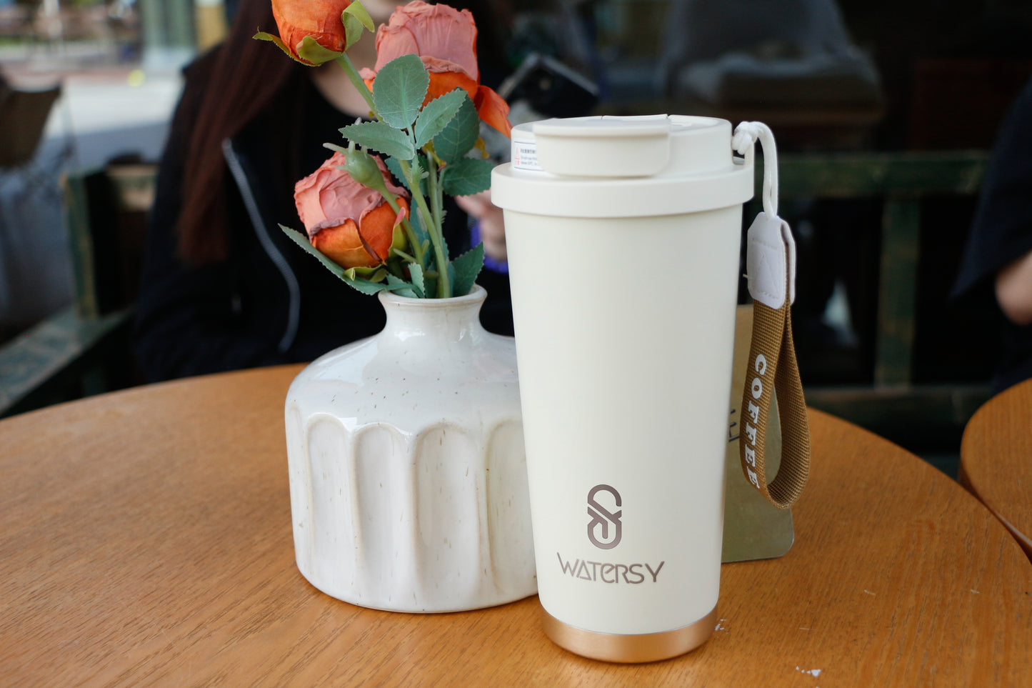 WATERSY Coffee Mug to Go, 530 ml Flip Straw Thermal Mug Stainless Steel with Straw, Double Wall Insulated Travel Mug with Lid, Leak-Proof, White
